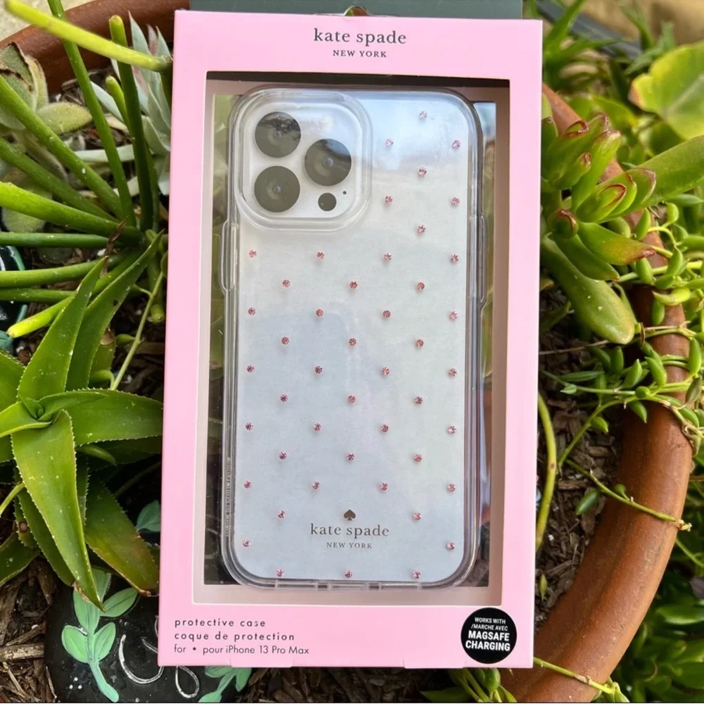 Kade Spade New iPhone 13 Pro Max Protective Case with Pink Crystals